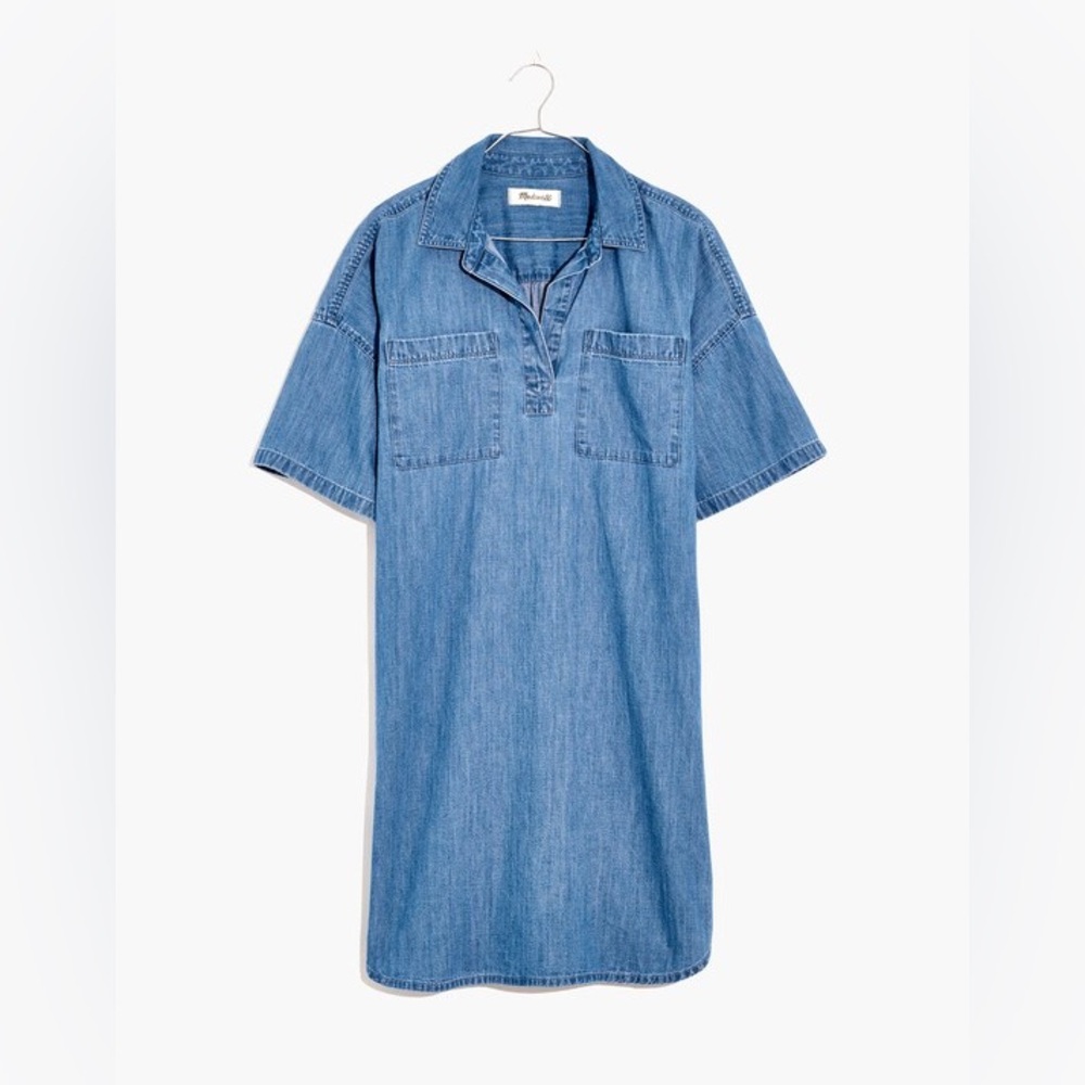Madewell Denim Mini Shirtdress Womens Small Blue Short Sleeve Hemp Blend Dress